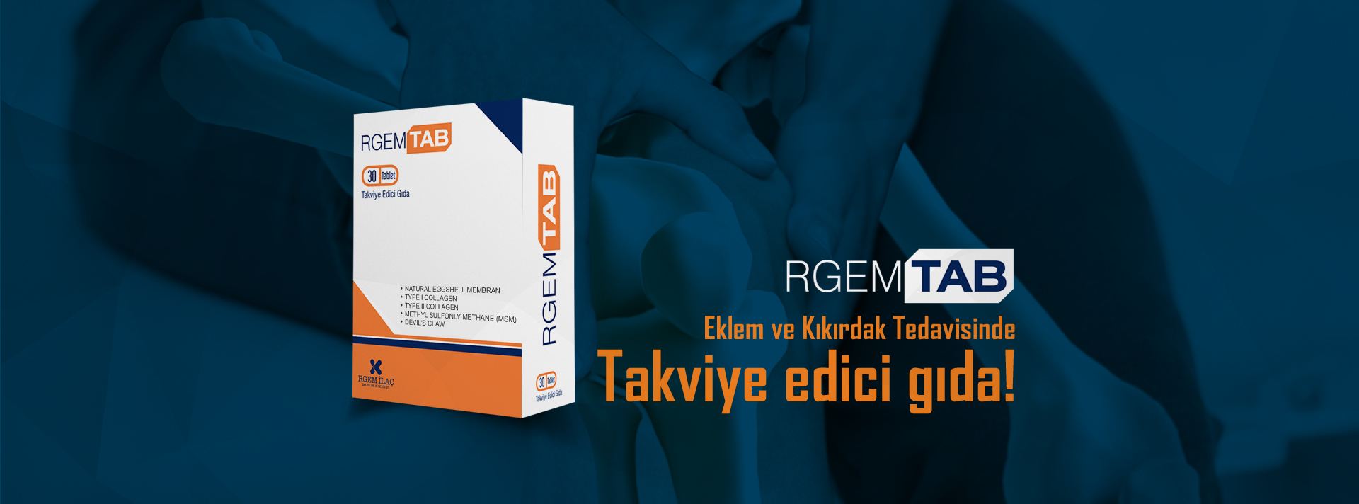 RGEM İlaç Osteoartrit Tedavisinde kullanılan; ARTOSYAL eklem içi İntra Artiküler Hyalüronik Asit Jel Enjeksiyon, Eklem Kıkırdak Onarımını/Tedavisini destekleyici, Takviye edici RgemTAB Tablet ve RgemLİKİT Ampul Takviye edici gıda ürünleri